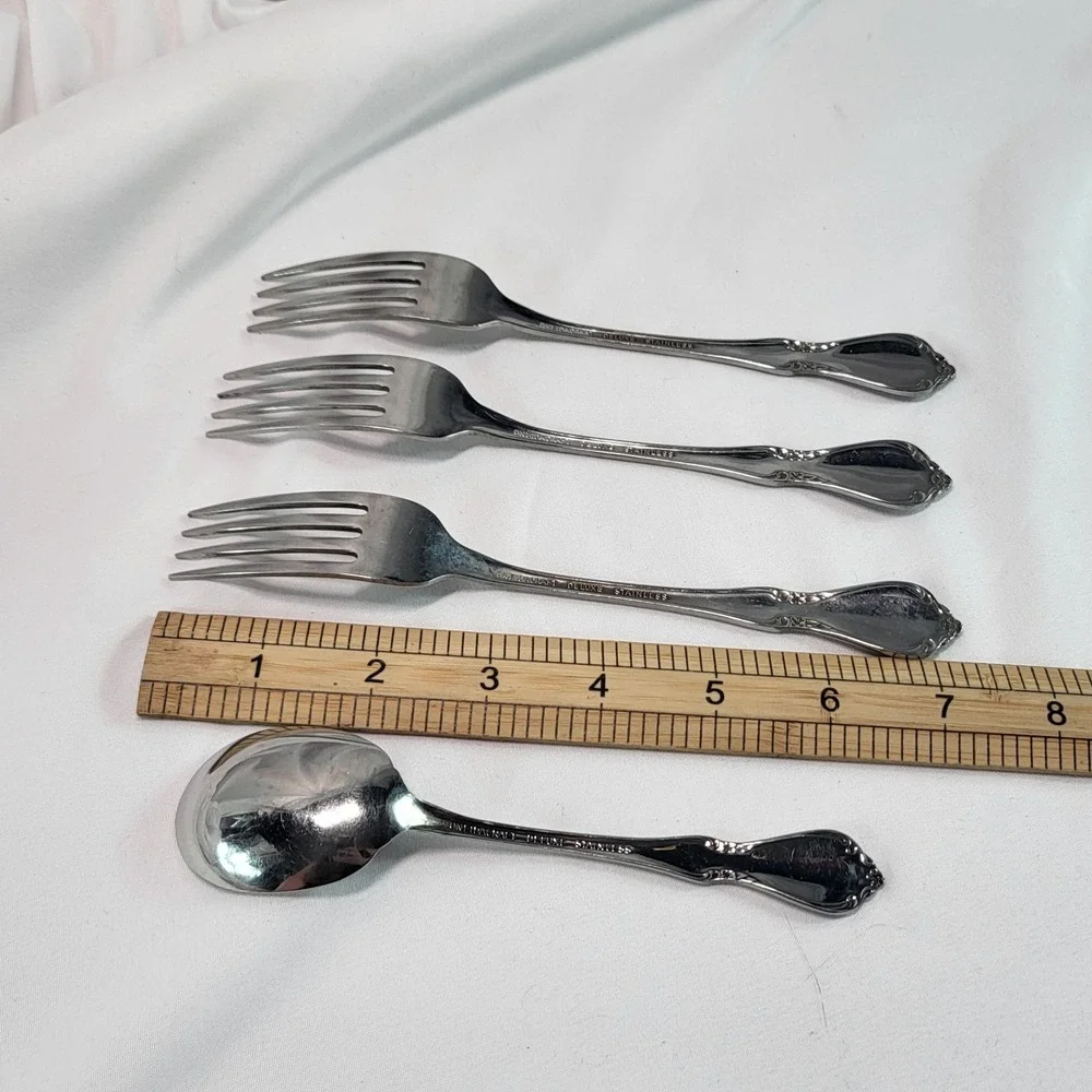 3 Salad Forks + Soup Spoon Oneidacraft Celebrity Stainless Flatware USA Made